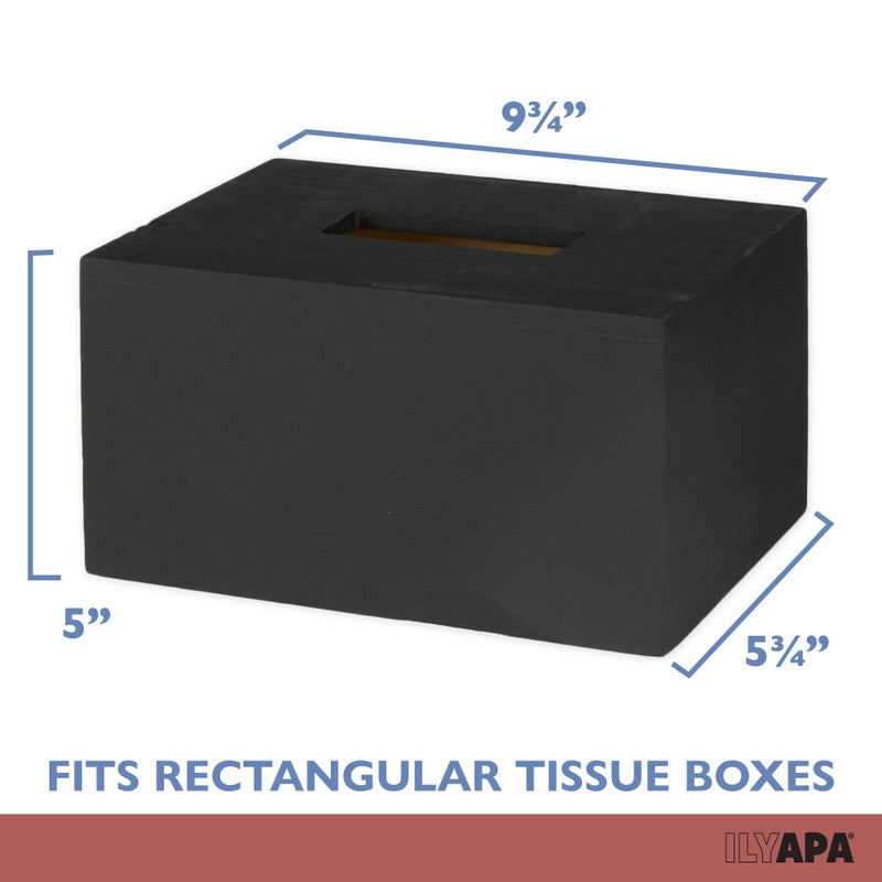 Ilyapa Wood Tissue Box Cover Rectangular - Rustic Farmhouse Black Wooden Tissue Holder - Image 2
